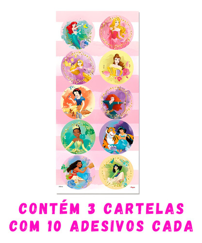 Adesivo Redondo Princesas Da Disney Com 30 Un Regina Festas