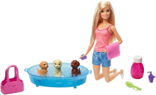Barbie Set Cuidado De Cachorros Con Bañera Y Accesorio Gdj37