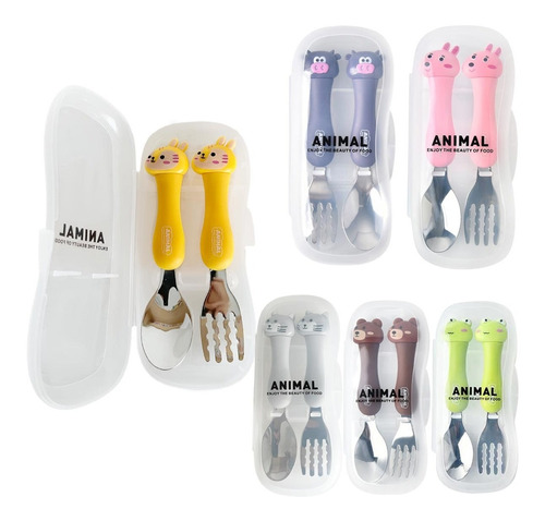 Cubiertos Forrados Tenedor+cuchara C/estuche Diseño Animales