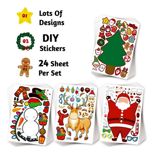 24 Plantillas Navideñas Stikers,pegatinas De Navidad Armable