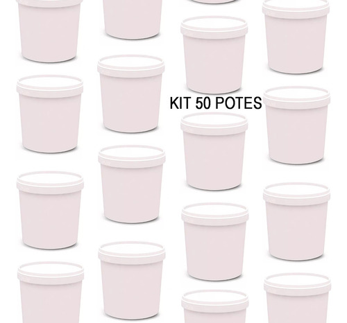 50 Potes Para Alimentos 900 Ml Branco Pp Com Tampa 13x9,5cm