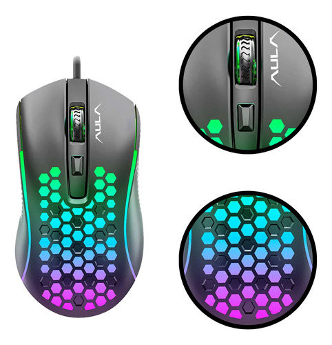 Mouse Gamer Rgb Aula Mountain S11 Usb 3600dpi Preto