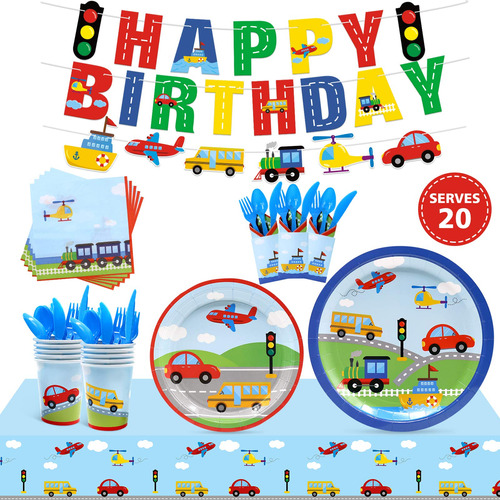 Transportation Birthday Party Supplie Set Sirve 20 Huesped