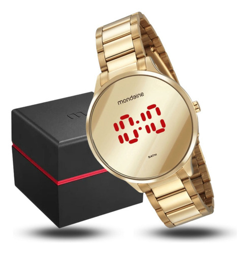 Relógio De Pulso Digital Mondaine Com Corria De Aço Inoxidável Cor Dourado