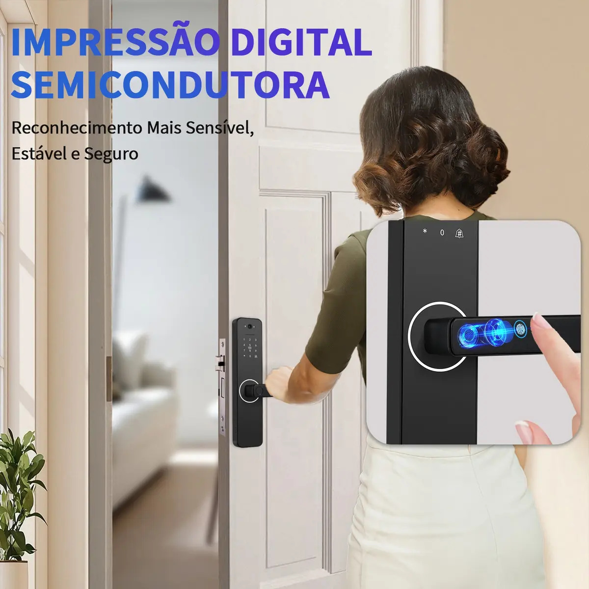 Fechadura Eletrônica Porta Com Câmera Biometria Senha App Preto - Vista 3