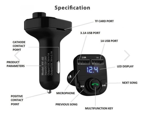 Adaptador Auto Bluetooth Transmisor Manos Libres Carga Mp3