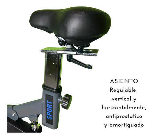 Bicicleta Spinning Fija President - Usuario 120kg - Disco De Inercia De 11 Kg - Estructura Robusta Y Resistente - Negro Y Celeste - Con Rueditas De Traslado, Niveladores De Piso Y Pedales Metalicos