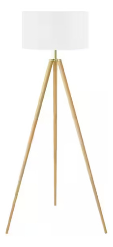 Lámpara De Pie Trípode De Madera Natural 154 Cm Con Pantalla Pantalla Blanco