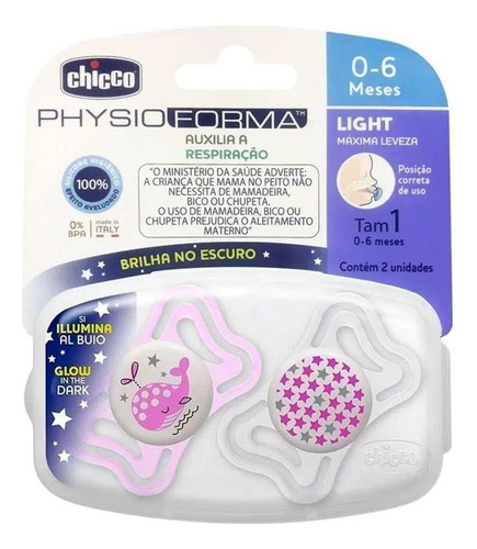 Kit 2 Chupetas Physio Light 0 A 6m Baleia Rosa Chicco