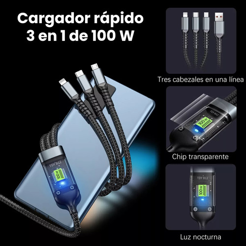 Cable Usb Datos Carga Rápida 3en1 Para iPhone Tipo C Micro