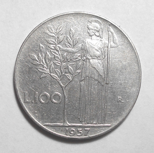 Italia 100 Liras 1957 - Minerva Y Árbol De Oliva - Muy Buena