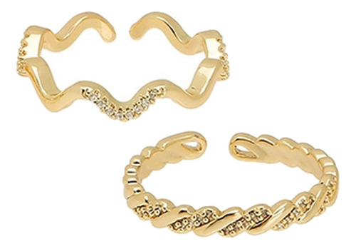 2x Anéis De Abertura Ajustáveis Criativos Zircão Dourado