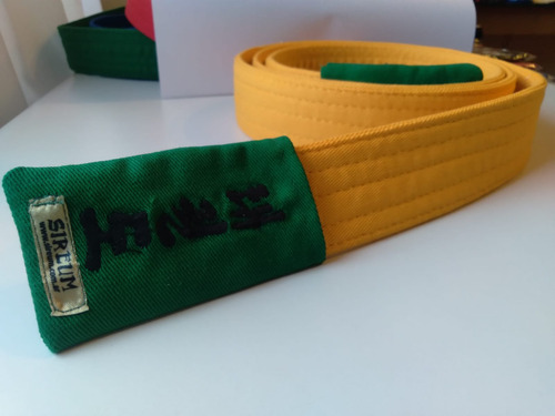 Cinturón De Taekwondo Infantil (+puntas De Regalo) Sireum Amarillo C/ Puntas Verdes 180 Cm