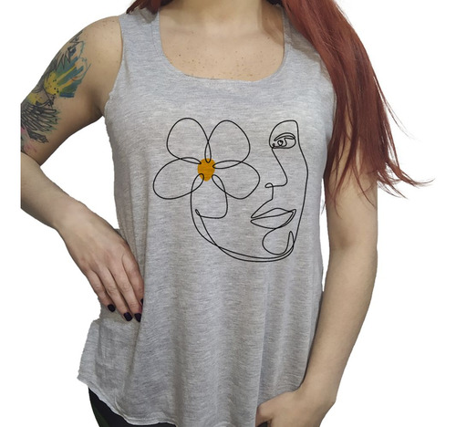 Musculosa Acampanada Rostro Chica Girl Mujer Linea Flor Flaw