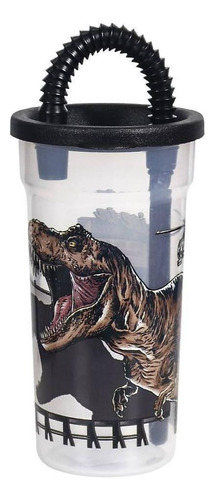 Copo Com Tampa Canudo Jurassic World Meninos T-rex Infantil