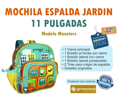 Mochila Espalda Jardin 11puLG Gremond Kids Orig Mundo Manias