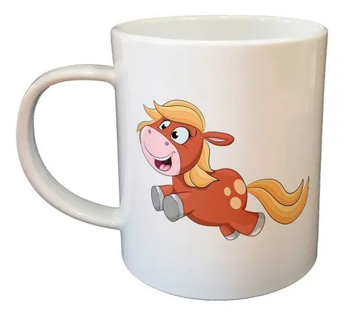 Taza De Plastico Unicornio Marron Saltando Feliz