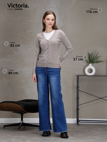 Suéter Ligero De Botones Cuello V Para Mujer Unitalla Cjj03