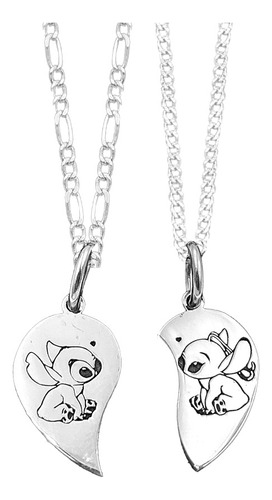 2 Dijes Y 2 Cadenas  corazon Stitch Mini  Plata 925 Envio