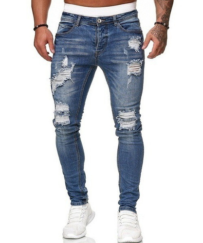 Pantalones Elásticos De Jean De Agujero De Moda Para Hombres