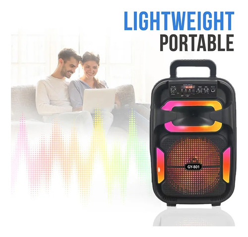Parlante Bluetooth Portátil 8 Pulgadas Led Rgb Microfono Fm Negro