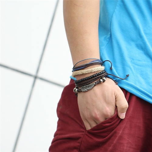 Pulsera Manilla En Cuero Ojo Turco Hombre Tipo Ejecutivo