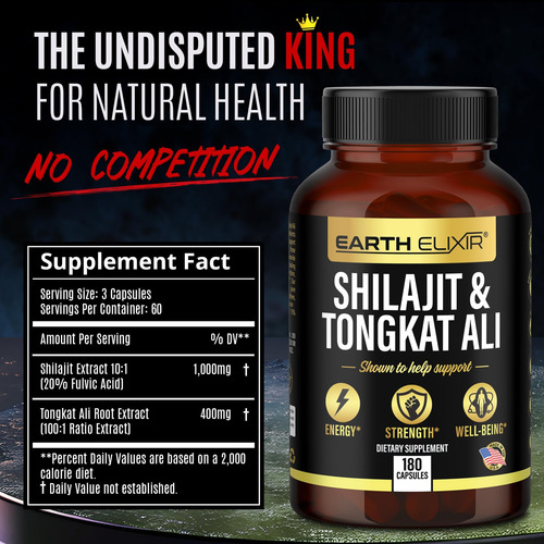Earth Elixir Shilajit 1000mg E Tongkat Ali 400mg (180 Cápsul