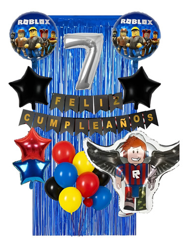 Globo Metalizado Roblox Personaje 45-70 Cm Premium Azul Kit Decoración Roblox Cumpleaños - Globos Fondo Número A Elección