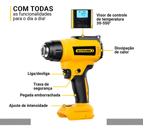 Soprador Termico Pistola De Ar Sem Fio 21v 400w 2 Baterias