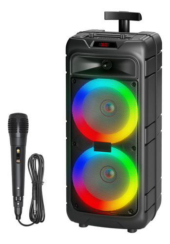 Bocina Portatil Bluetooth Audio Radio Microfono Luces Led Negro