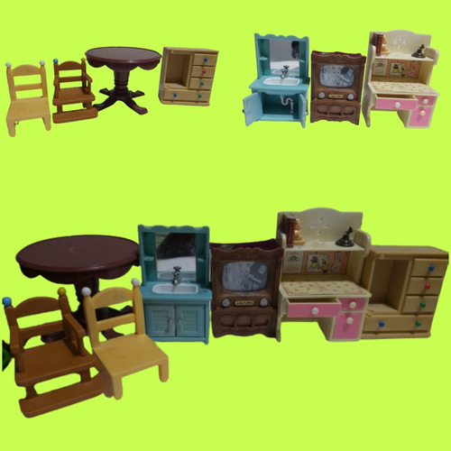 Epoch Sylvanian Families Mini Muebles Calico Critters Lote 7 (Usado)