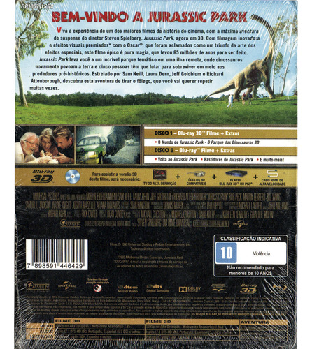 Blu-ray 3d + 2d Jurassic Park 1 - Original Novo Lacrado