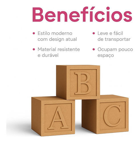 Kit Trio Cubo A B C Em Mdf Cru Festa Decoração Infantil Cubo Abc