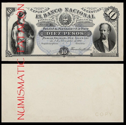 Billete 10 Pesos M N Banco Nacional 1883 /2º - Copia 698p
