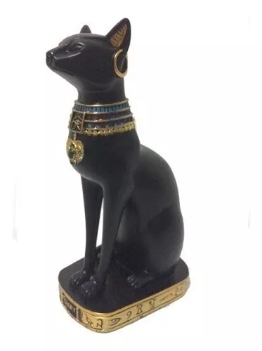 Gatos Egípcios. Deusa Bastet. Gato Preto Definido Com Asa Escaravelho E  Colar De Ouro. Estatueta Da Arte Do Antigo Egito. Ícone Do Desenho Animado  3d. Design Do Logotipo. Ilustração Vetorial De Estilo