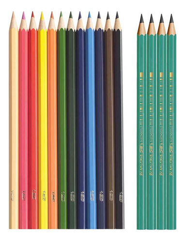 Kit Escolar Completo Bic X 20 Piezas Lapiz Lapiceras Colores Clásicos Tinta Azul Negra Lápices de gráfito Colegial Dibujo
