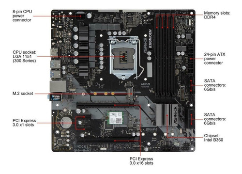 Imagen 4 de 4 de Motherboard Asrock B360m Oem para Procesadores Intel de 8va y 9na Generación