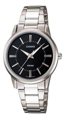 Reloj Casio Malla De Acero Inoxidable Esfera Negra Ltp-1303d