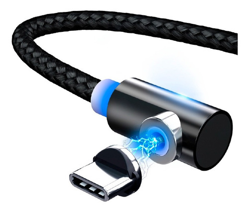 Cable Usb Tipo C Cargador 3a Magnetico Metal 360º Lateral Color Negro