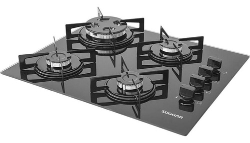 Fogão De Mesa Cooktop 4b Vidro Preto À Gás Suggar Fg4304vp