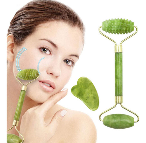 J Juego De Raspado Jade Roller & Gua Sha Board Con Piedras