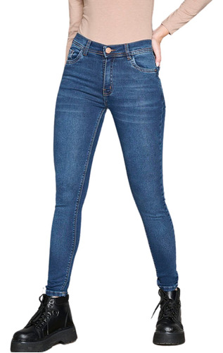 Jeans Chupin Cenitho Mujer Azul Bigote Elastizado Tiro Alto