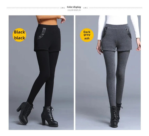 Mono Elástico De Cintura Alta Con Forro Polar Para Mujer