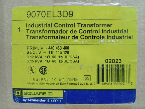 Transformador De Control Industrial 9070el3d9 480v-120v