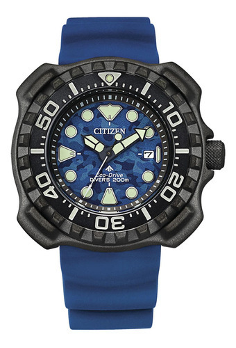 Relógio de pulso analógico Citizen Promaster Dive BN0227-09l de corpo azul para homens com pulseira de poliuretano azul, moldura azul e fivela simples