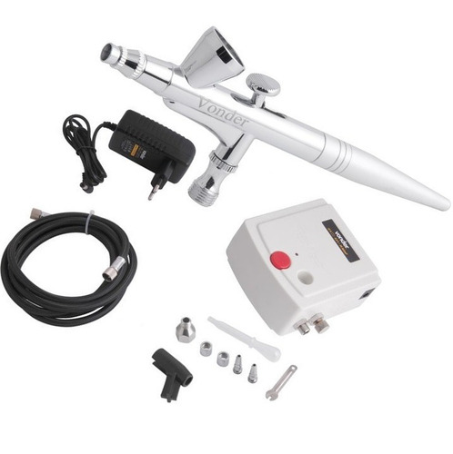 Imagem 2 de 6 de Aerógrafo Profissional Com Minicompressor E Kit Vonder