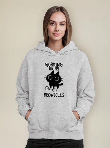 Poleron Gatito Fitness Trabajando En Mis Musculos Kawaii Style Swag Moda Mujer Kawai Gato