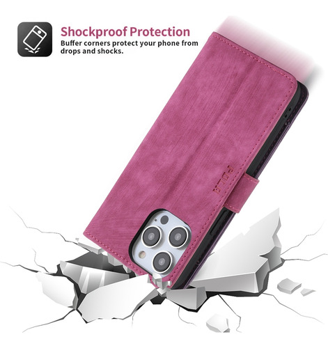 Funda Tipo Cartera De Piel Vegana De La Serie Huawei Con Bloqueo Rfid, Ranuras Para Tarjetas, Efectivo, Protección Total, Rojo Rosa