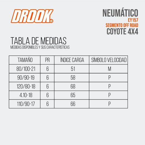 Imagen 2 de 5 de Cubierta Moto Drook 4.10-18 65p Tt 6 Telas Coyote 4x4