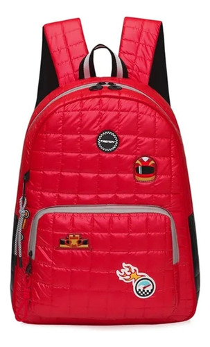 Mochila Urbana Puffer Trendy Color Rojo Diseño De La Tela Lisa